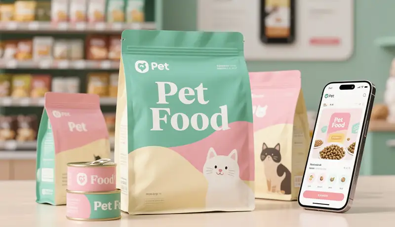 由专业宠物品牌设计公司打造的宠物食品包装设计在真实货架与电商场景中的应用展示