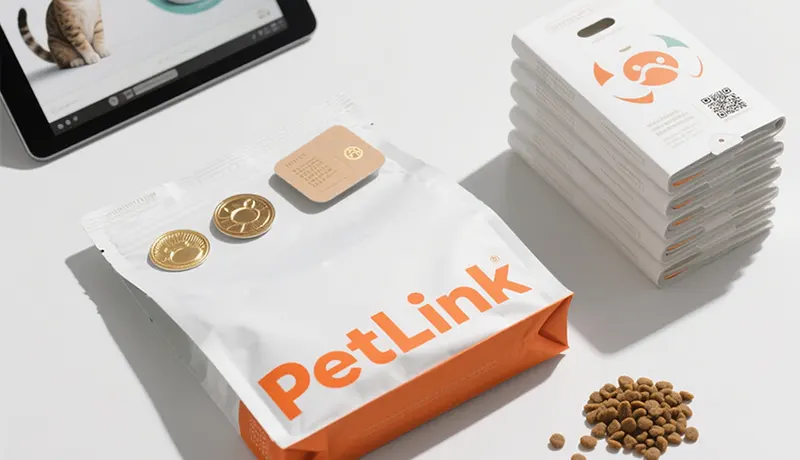由杭州宠物品牌设计公司主导设计的宠物食品包装从设计稿、实体打样到最终货架成品的完整落地过程展示