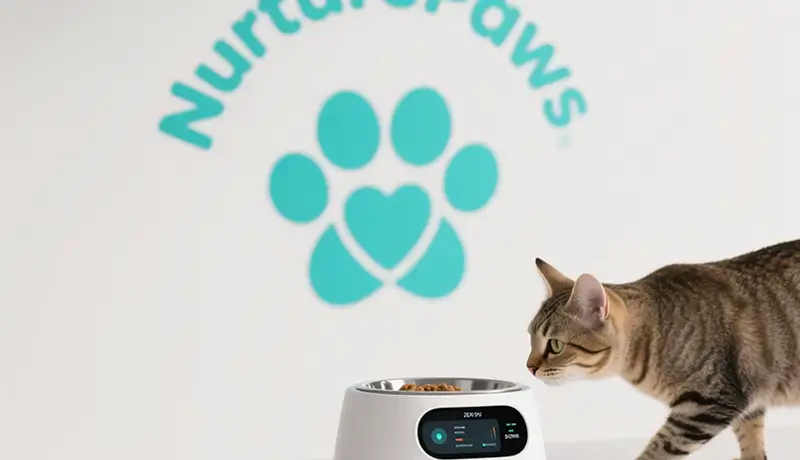 NurturePaws智能宠物喂食器在现代家庭中的使用场景，展现杭州宠物智能产品设计如何将科技人性化地融入生活，提升养宠体验